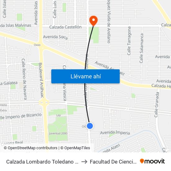 Calzada Lombardo Toledano / Basquetbolistas to Facultad De Ciencias Humanas map
