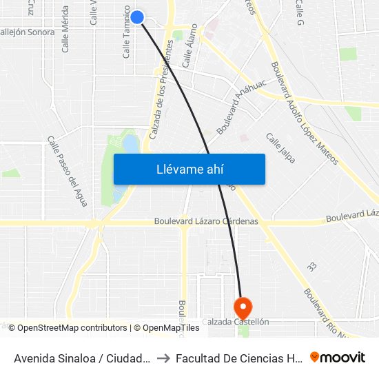 Avenida Sinaloa / Ciudad Victoria to Facultad De Ciencias Humanas map