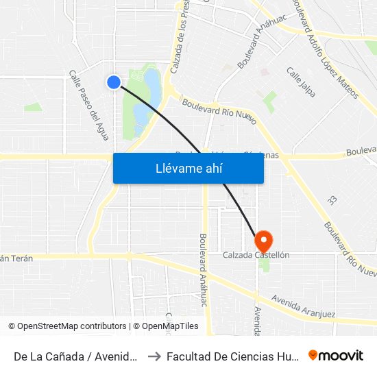 De La Cañada / Avenida Cima to Facultad De Ciencias Humanas map