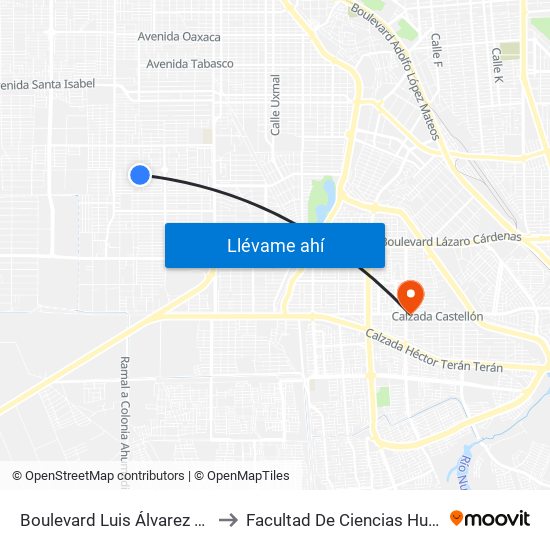 Boulevard Luis Álvarez / Kenia to Facultad De Ciencias Humanas map