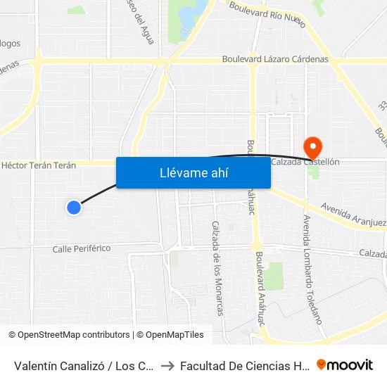 Valentín Canalizó / Los Coroneles to Facultad De Ciencias Humanas map