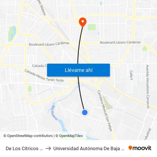 De Los Cítricos / Diego Álvarez to Universidad Autónoma De Baja California - Campus Mexicali map