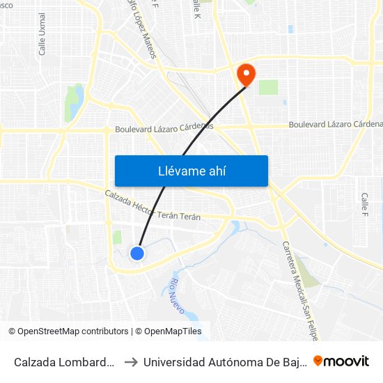 Calzada Lombardo Toledano / Caldera to Universidad Autónoma De Baja California - Campus Mexicali map