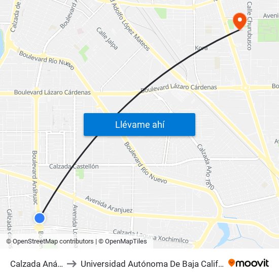 Calzada Anáhuac, 398 to Universidad Autónoma De Baja California - Campus Mexicali map