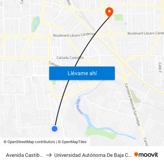 Avenida Castiblanco / Roncal to Universidad Autónoma De Baja California - Campus Mexicali map