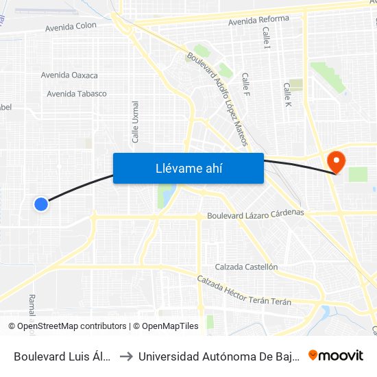 Boulevard Luis Álvarez / Veterinarios to Universidad Autónoma De Baja California - Campus Mexicali map