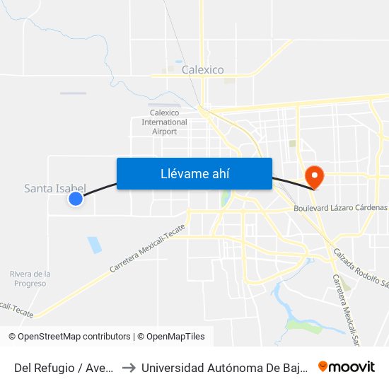 Del Refugio / Avenida Santa Dolores to Universidad Autónoma De Baja California - Campus Mexicali map
