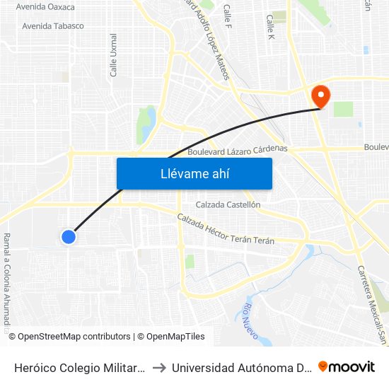 Heróico Colegio Militar / General Manuel De Mier Y Terán to Universidad Autónoma De Baja California - Campus Mexicali map