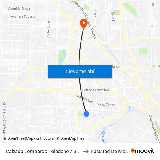 Calzada Lombardo Toledano / Boxeadores to Facultad De Medicina map