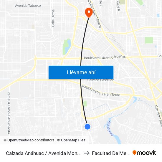 Calzada Anáhuac / Avenida Monte Castelo to Facultad De Medicina map