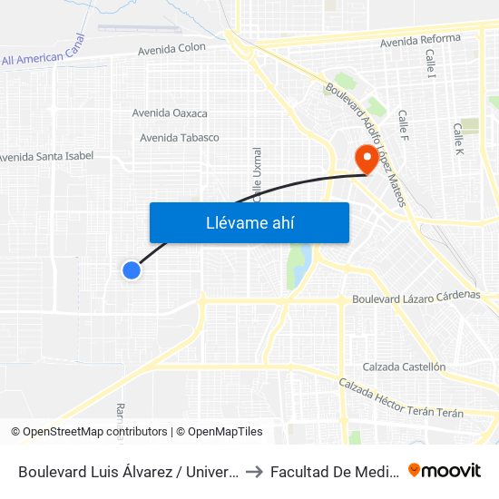 Boulevard Luis Álvarez / Universidad to Facultad De Medicina map