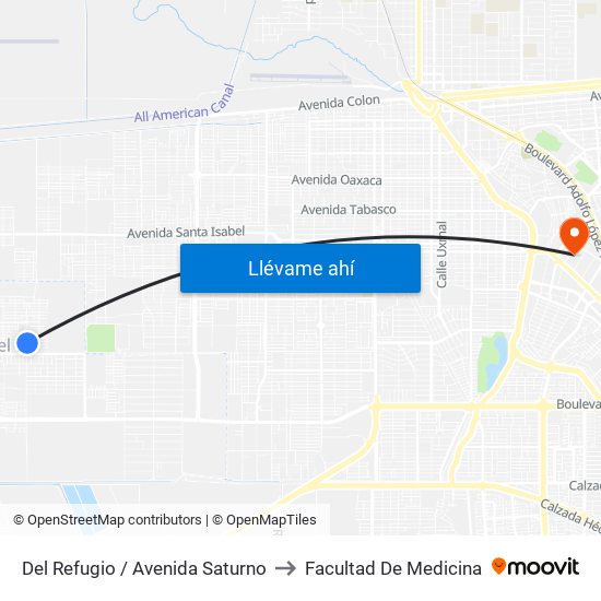 Del Refugio / Avenida Saturno to Facultad De Medicina map
