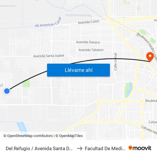Del Refugio / Avenida Santa Dolores to Facultad De Medicina map