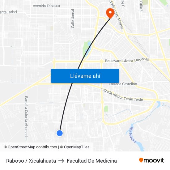 Raboso / Xicalahuata to Facultad De Medicina map