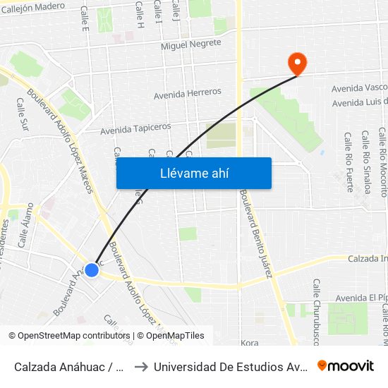 Calzada Anáhuac / Calzada Independencia to Universidad De Estudios Avanzados Campus Cuauhtemoc map