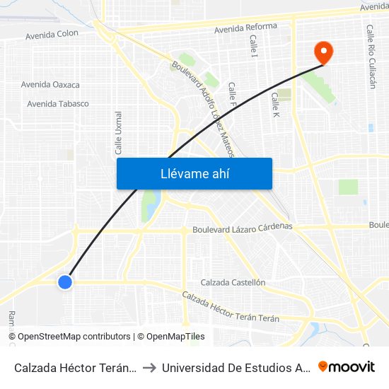 Calzada Héctor Terán Terán / Juan Pablo Anaya to Universidad De Estudios Avanzados Campus Cuauhtemoc map