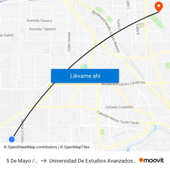 5 De Mayo / Doceava to Universidad De Estudios Avanzados Campus Cuauhtemoc map