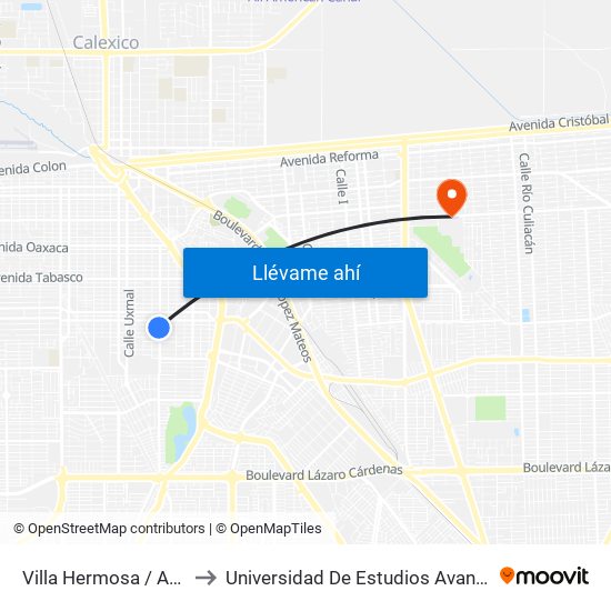 Villa Hermosa / Avenida Tamaulipas to Universidad De Estudios Avanzados Campus Cuauhtemoc map