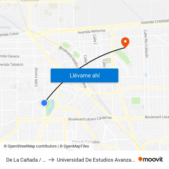 De La Cañada / Avenida Cima to Universidad De Estudios Avanzados Campus Cuauhtemoc map