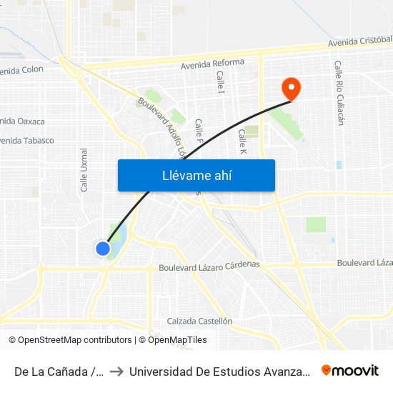 De La Cañada / De La Niebla to Universidad De Estudios Avanzados Campus Cuauhtemoc map