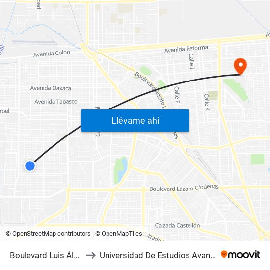 Boulevard Luis Álvarez / Psicólogos to Universidad De Estudios Avanzados Campus Cuauhtemoc map