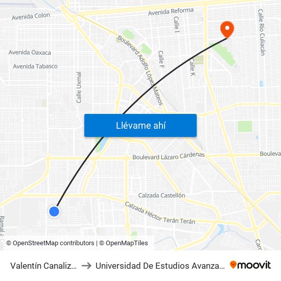 Valentín Canalizó / Federación to Universidad De Estudios Avanzados Campus Cuauhtemoc map