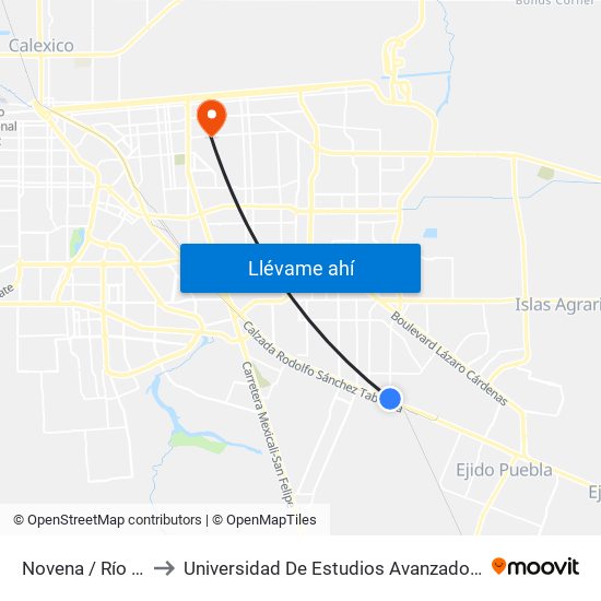 Novena / Río Candelaria to Universidad De Estudios Avanzados Campus Cuauhtemoc map