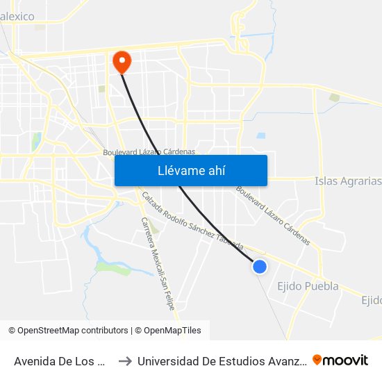 Avenida De Los Mosaicos / Tetela to Universidad De Estudios Avanzados Campus Cuauhtemoc map