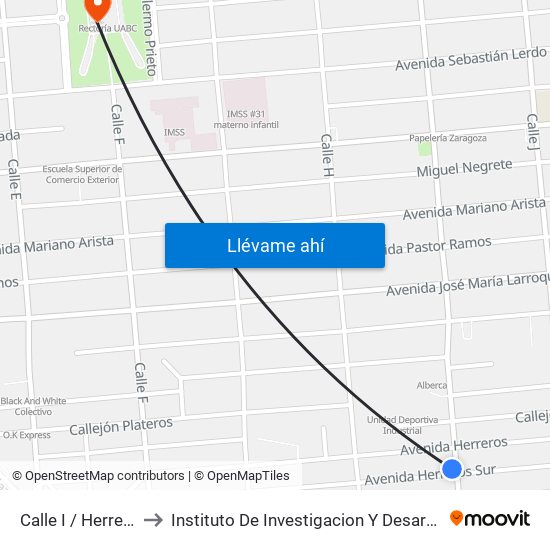 Calle I / Herreros Sur to Instituto De Investigacion Y Desarrollo Educativo map