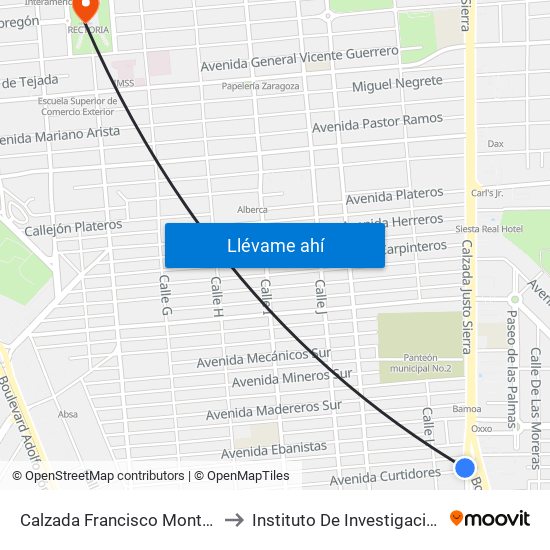 Calzada Francisco Montejano / Avenida Curtidores to Instituto De Investigacion Y Desarrollo Educativo map