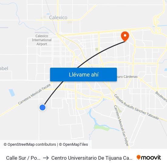 Calle Sur / Poinsetia to Centro Universitario De Tijuana Campus Mexicali map