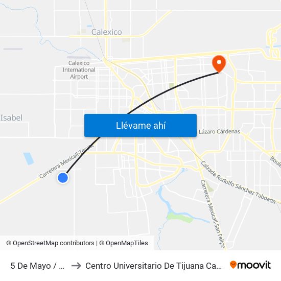 5 De Mayo / Octava to Centro Universitario De Tijuana Campus Mexicali map