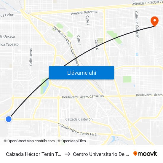 Calzada Héctor Terán Terán / Juan Pablo Anaya to Centro Universitario De Tijuana Campus Mexicali map