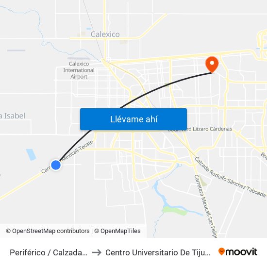 Periférico / Calzada Esteban Cantú to Centro Universitario De Tijuana Campus Mexicali map
