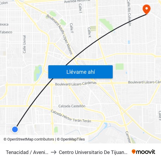 Tenacidad / Avenida Decisión to Centro Universitario De Tijuana Campus Mexicali map