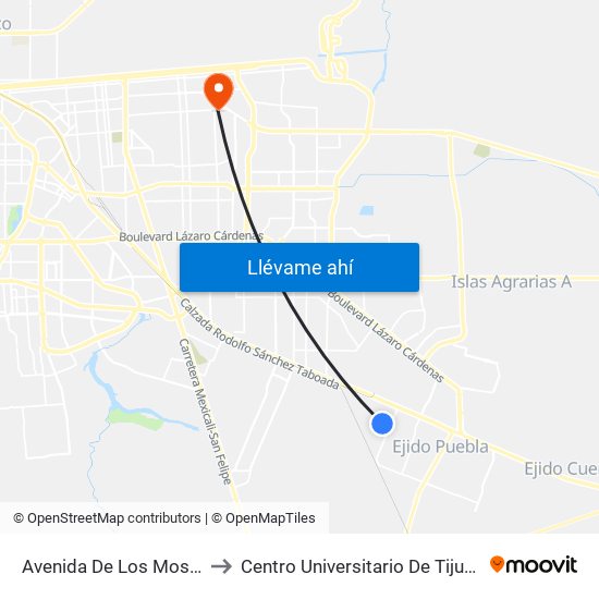 Avenida De Los Mosaicos / Lagunas to Centro Universitario De Tijuana Campus Mexicali map