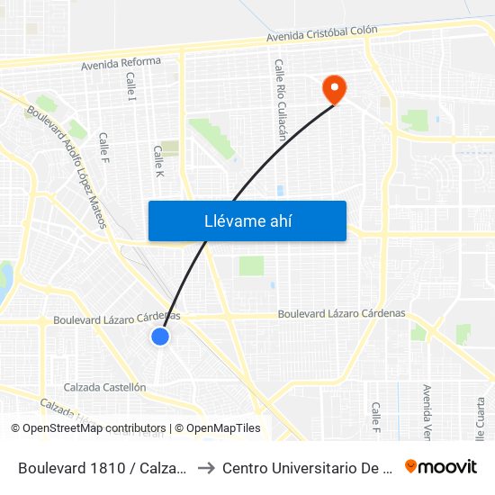 Boulevard 1810 / Calzada San Miguel El Grande to Centro Universitario De Tijuana Campus Mexicali map