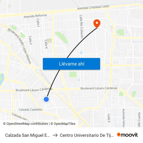 Calzada San Miguel El Grande / H. Norte to Centro Universitario De Tijuana Campus Mexicali map