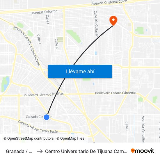 Granada / Bilbao to Centro Universitario De Tijuana Campus Mexicali map