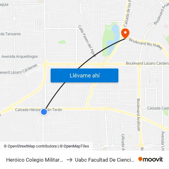 Heróico Colegio Militar / Antonio Medina to Uabc Facultad De Ciencias Administrativas map