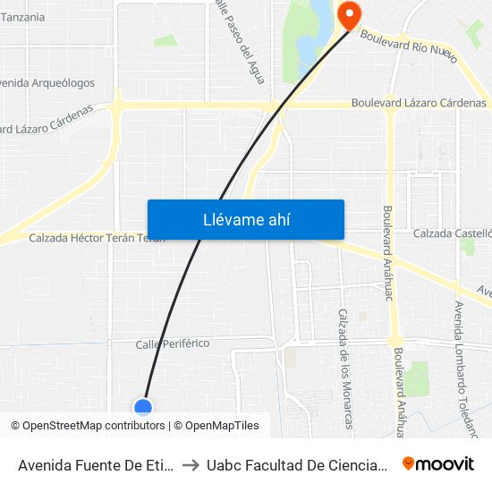 Avenida Fuente De Etiopía / Justicia to Uabc Facultad De Ciencias Administrativas map