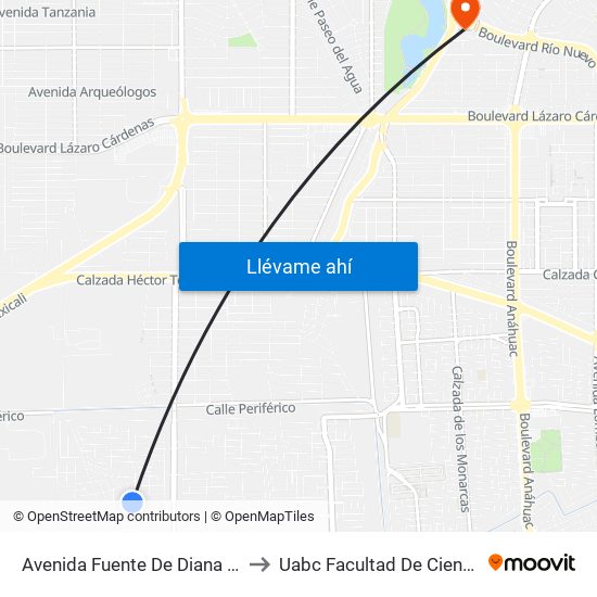 Avenida Fuente De Diana / Fuente De La Alegría to Uabc Facultad De Ciencias Administrativas map