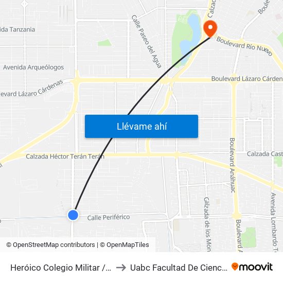 Heróico Colegio Militar / José Mariano Salas to Uabc Facultad De Ciencias Administrativas map