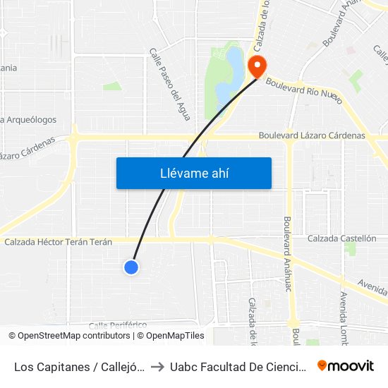 Los Capitanes / Callejón Martín Cabrera to Uabc Facultad De Ciencias Administrativas map