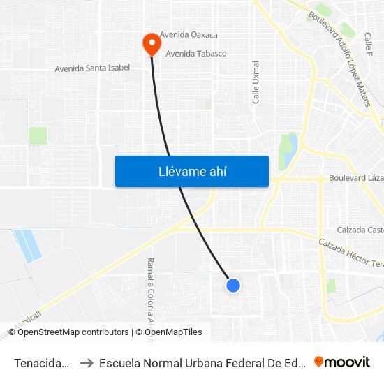 Tenacidad / Avenida Decisión to Escuela Normal Urbana Federal De Educacion Preescolar Estefania Casta�Eda Y Nu�Ez De Caceres map