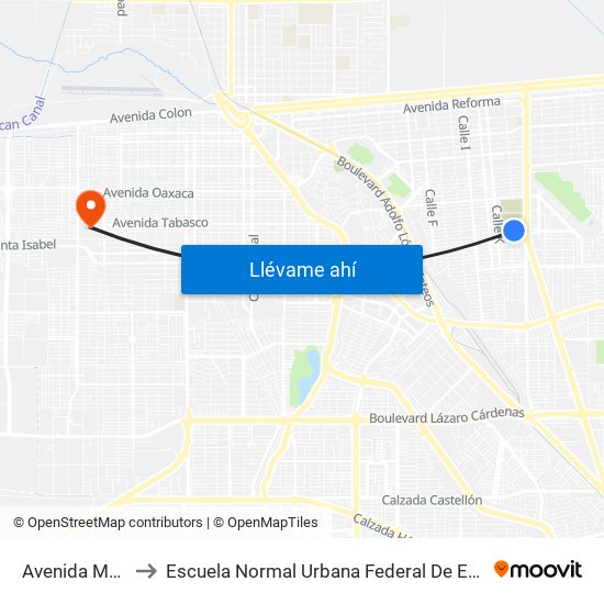 Avenida Marmoleros Sur / Calle L to Escuela Normal Urbana Federal De Educacion Preescolar Estefania Casta�Eda Y Nu�Ez De Caceres map