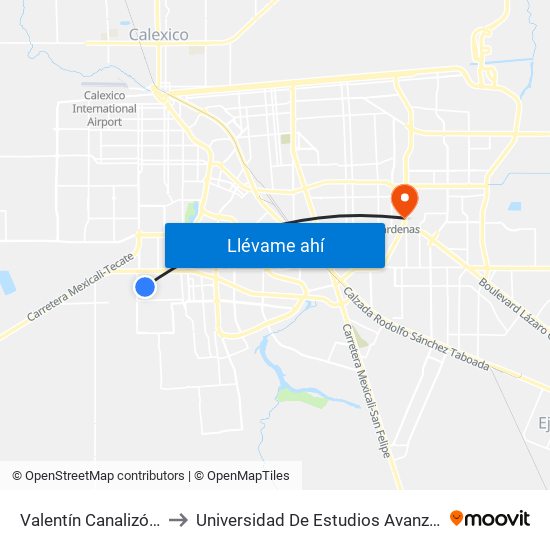 Valentín Canalizó / Federación to Universidad De Estudios Avanzados Campus Oriente map