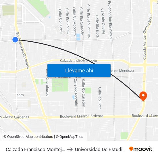 Calzada Francisco Montejano / Avenida Jorge López Colada to Universidad De Estudios Avanzados Campus Oriente map