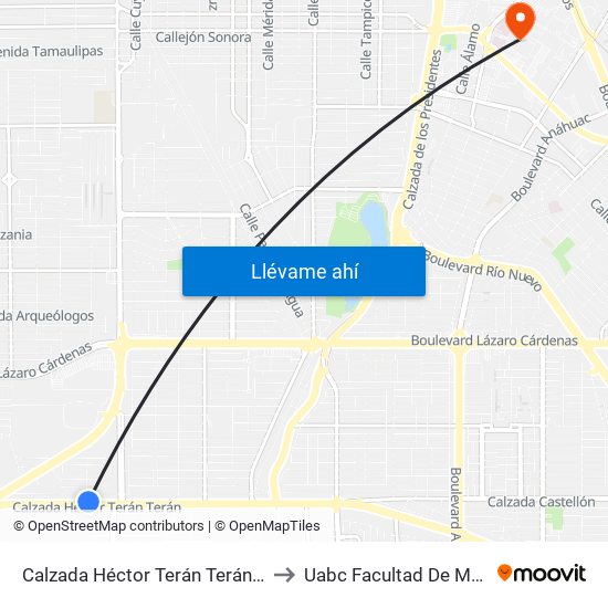 Calzada Héctor Terán Terán / Juan Pablo Anaya to Uabc Facultad De Medicina Mexicali map