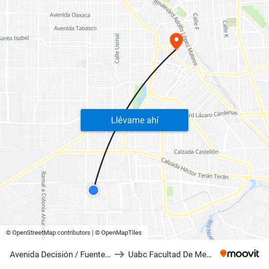 Avenida Decisión / Fuente De Los Deseos to Uabc Facultad De Medicina Mexicali map